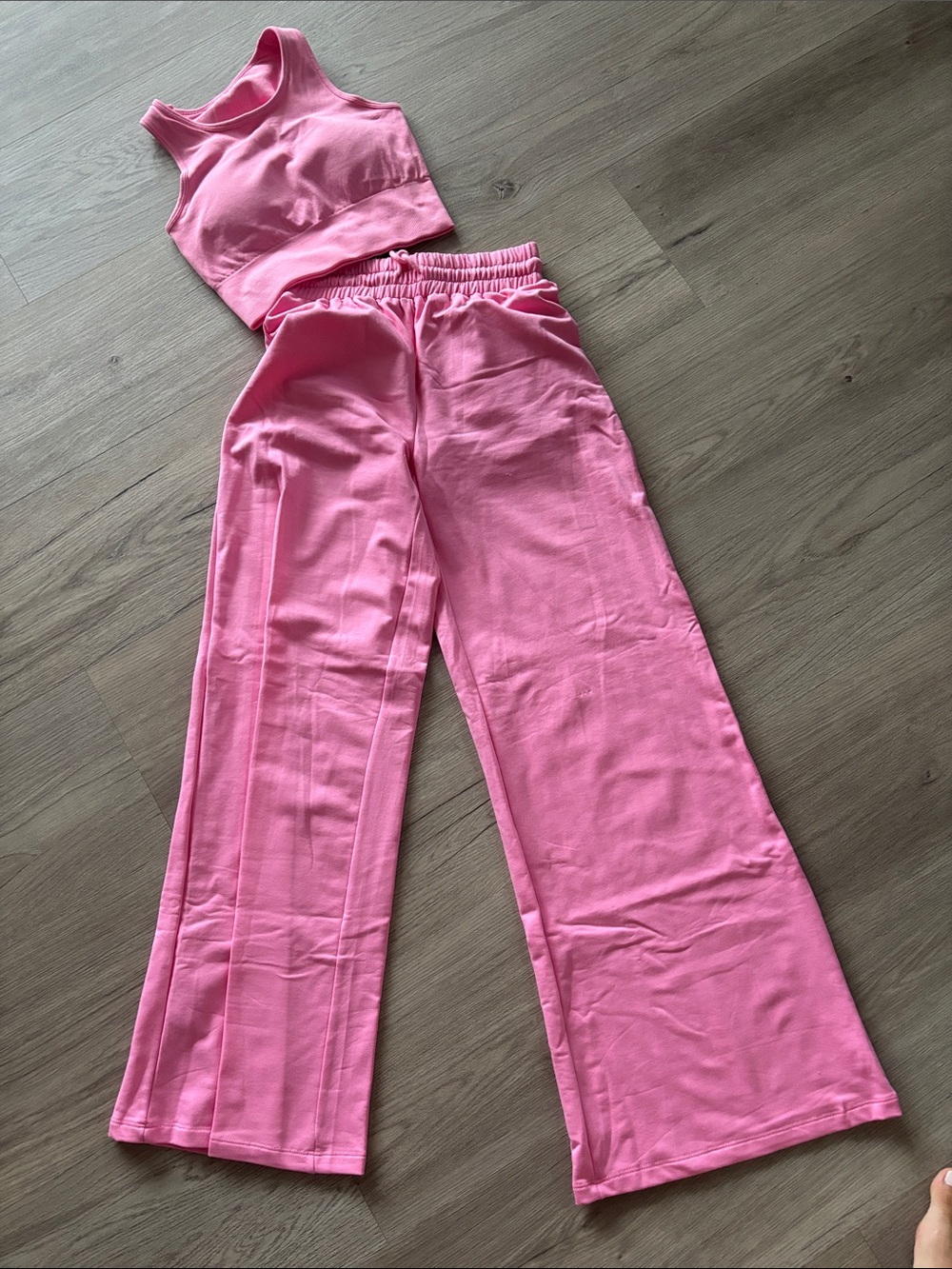 Pink Two-Piece Crop Tank & Wide Leg Pants Set - Picture 1 of 1